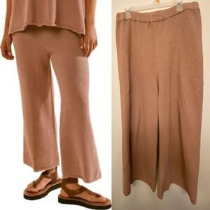 Free People beach Hailee Waffle knit Wide Leg sweater Pants lounge wear tan XL